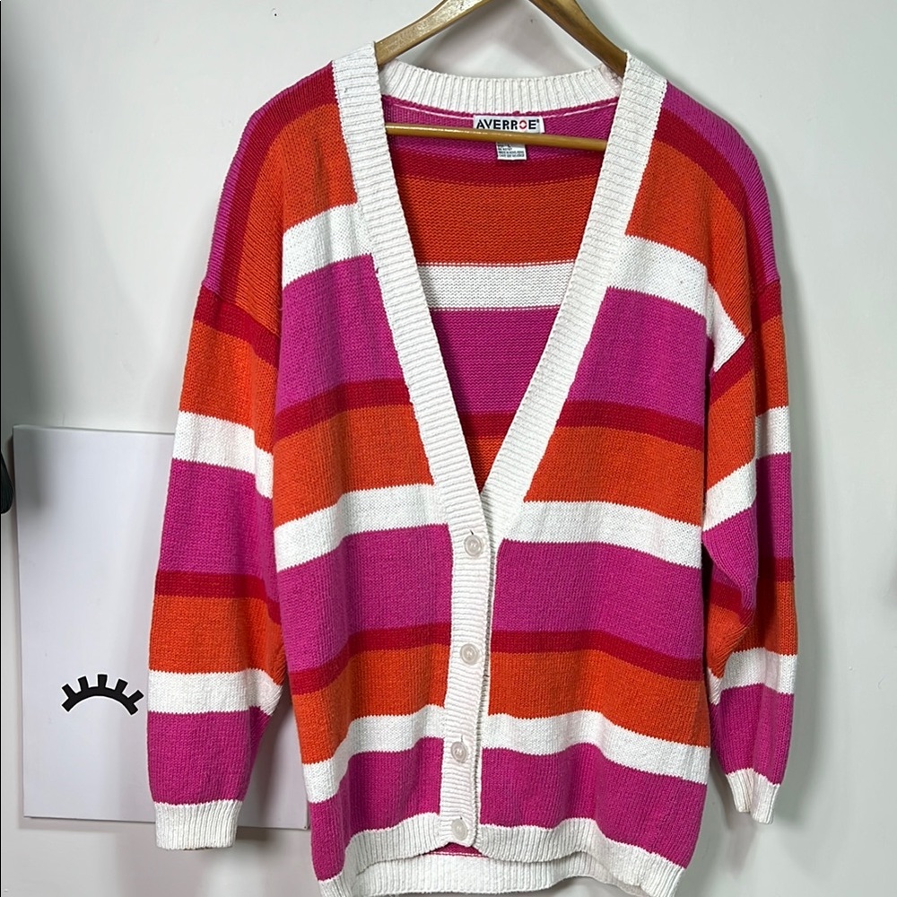 Averroe cardigan orange pink red white stripes vintage